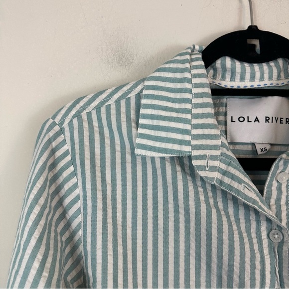 Lola River | Green and White Striped Button Down Tunic Top Size XS - Picture 2 of 6